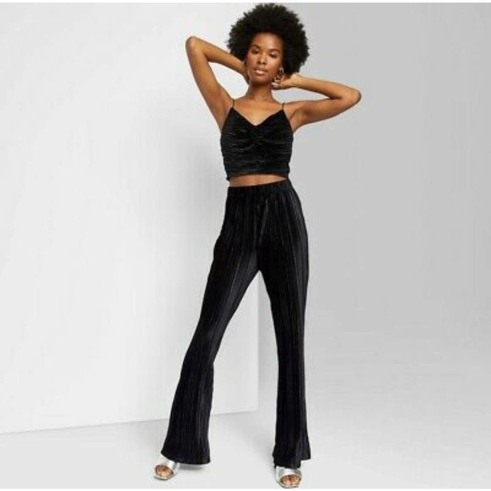 Wild Fable High Waist Kick Flair Black Velvet Pants